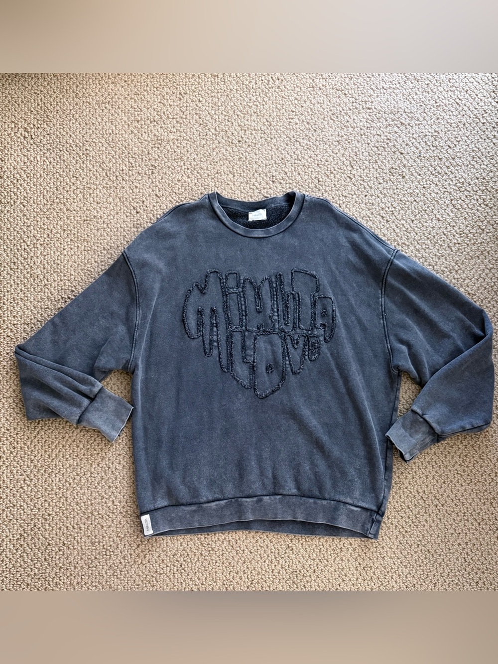 MIKUTA - Washed black  Heart Embroidered Crewneck - women